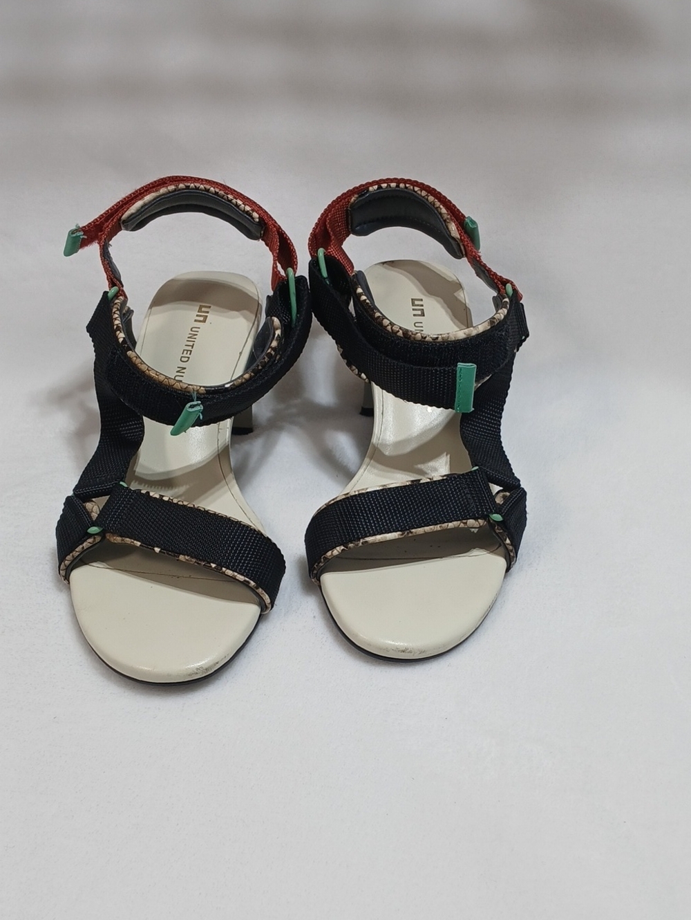 United Nude Aura  Black, Rust Orng & Green Strap Sandals Sz 37